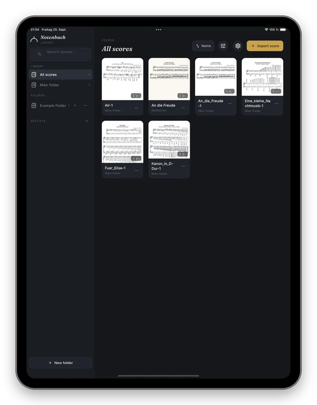 Library with folders and scores in Notenbuch